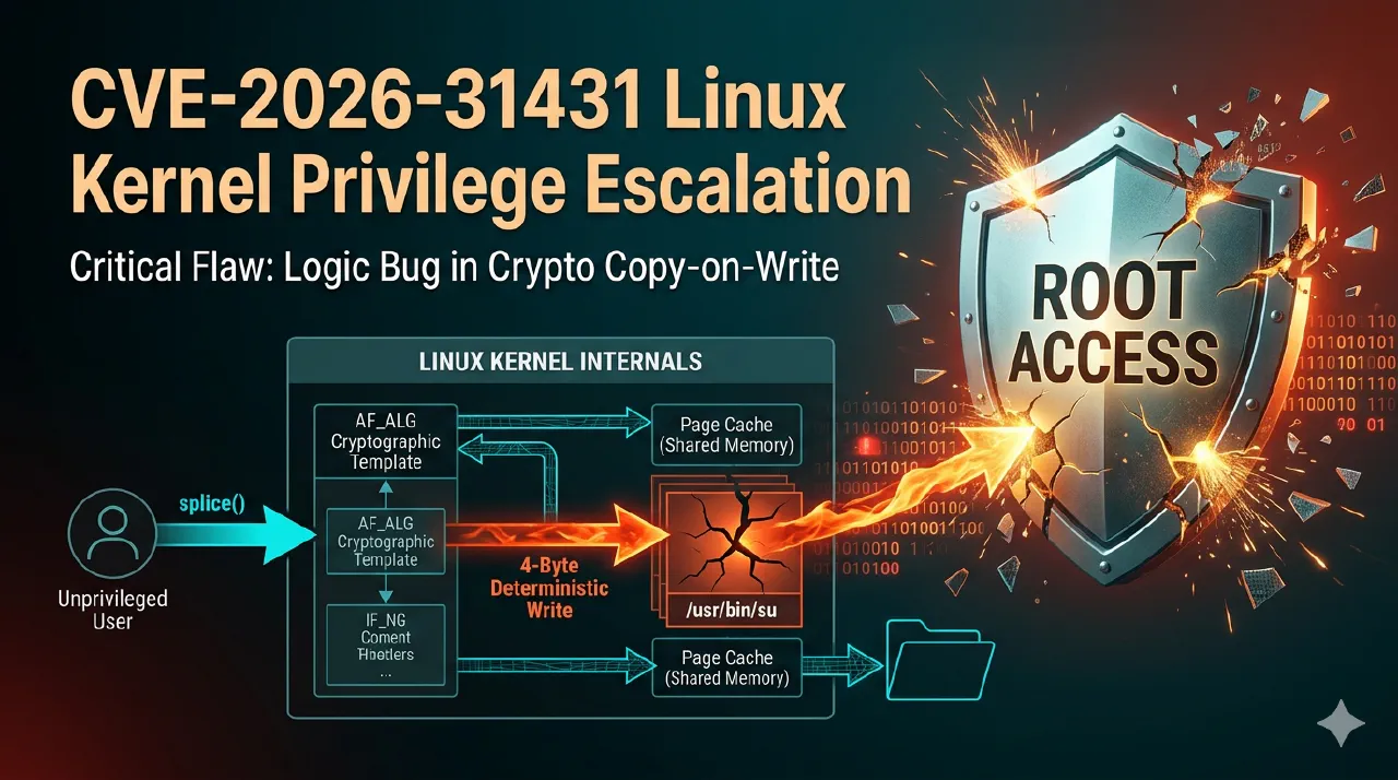 Critical Linux Kernel Cryptographic Template Bug (CVE-2026-31431) Lets Local Users Escalate to Root via Page‑Cache Write